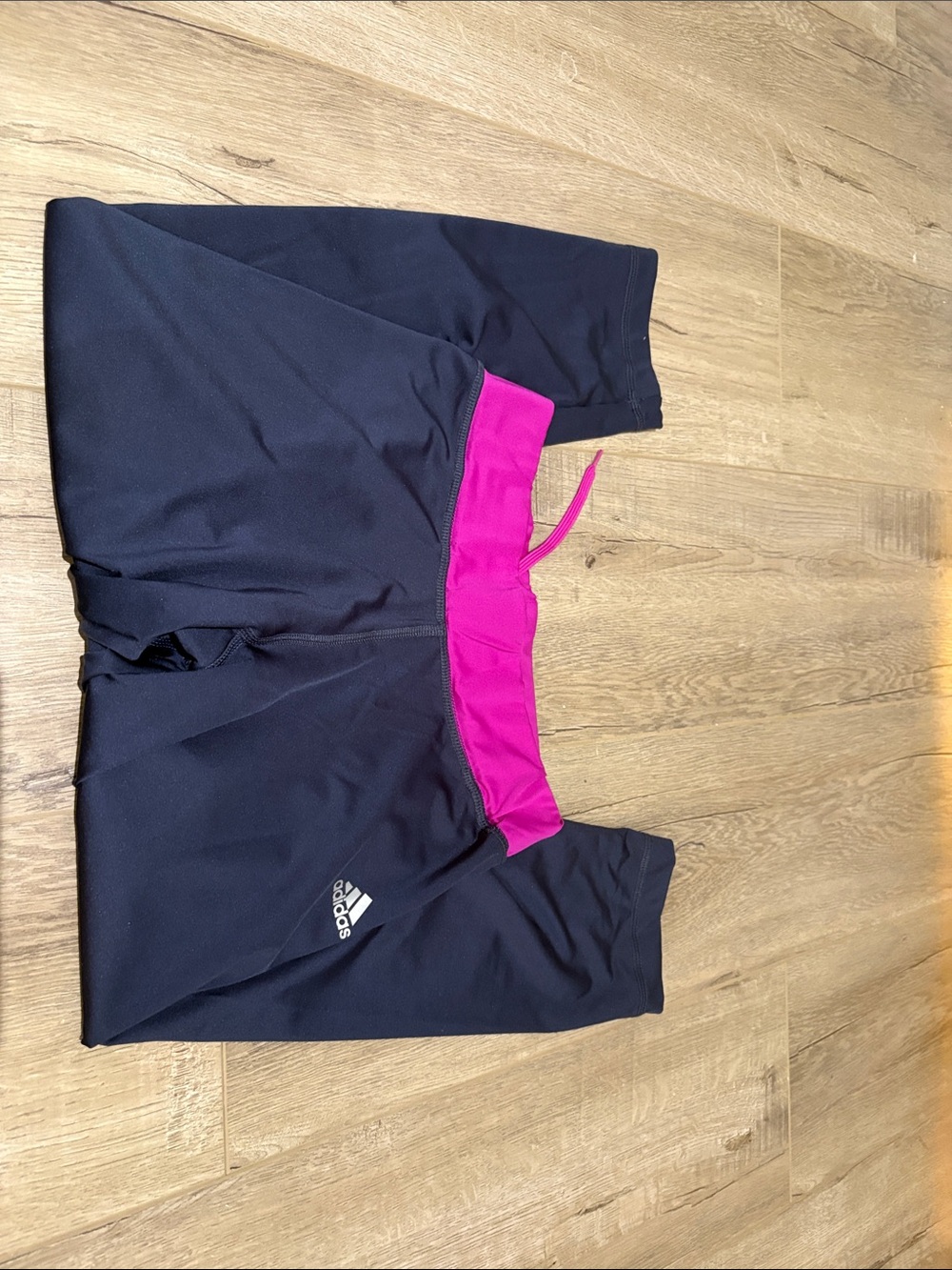 adidas grey legging workout pants with Bright Pink Waistband